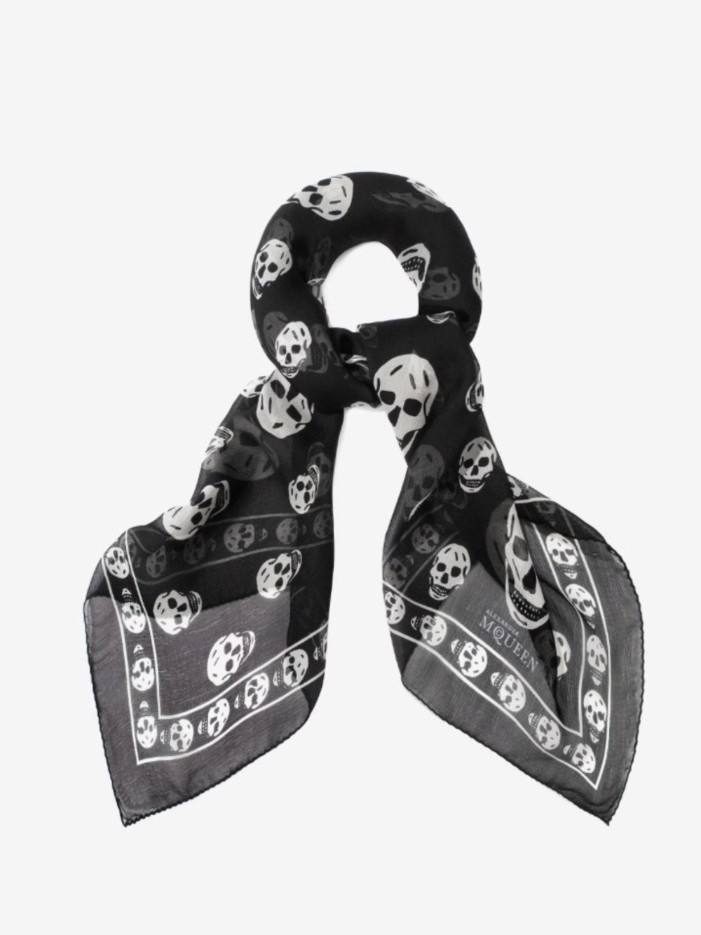 Alexander McQueen Skull Print Black Silk Scarf NWOT - Picture 2 of 4
